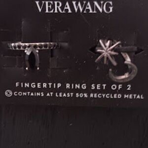 VERA WANG 2pc SET Celestial Moon & Star + Black Crystals Fingertip Rings